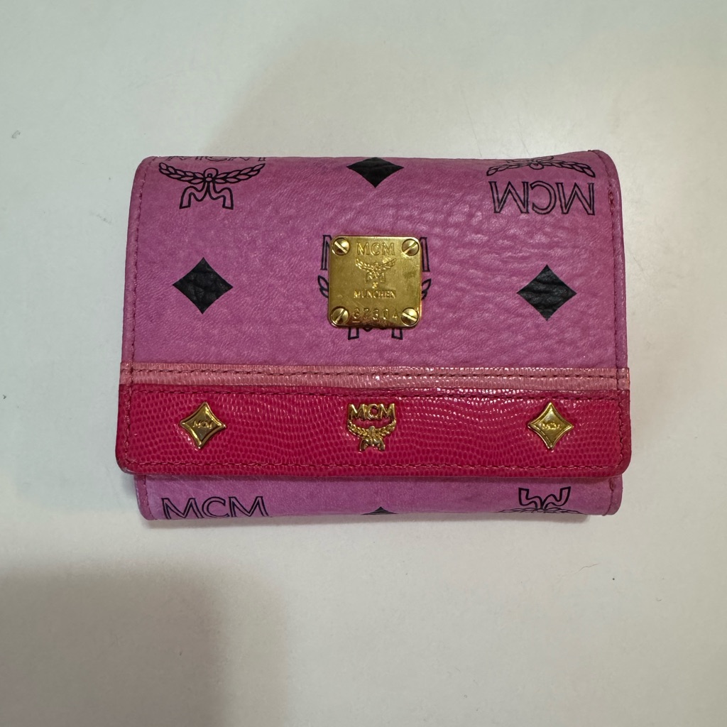 Mcm Pink Studded Trifold Wallet